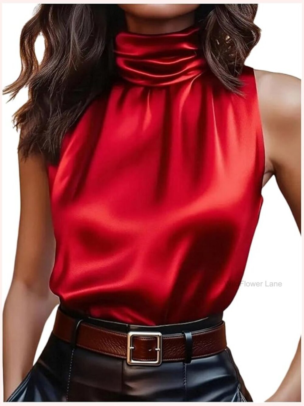 Mock Neck Satin Tank Top Sleeveless Business Casual Work Blouse